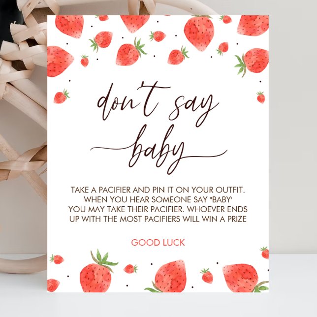 Strawberry Baby Shower Don't Say Baby Game Sign (Creator Uploaded)