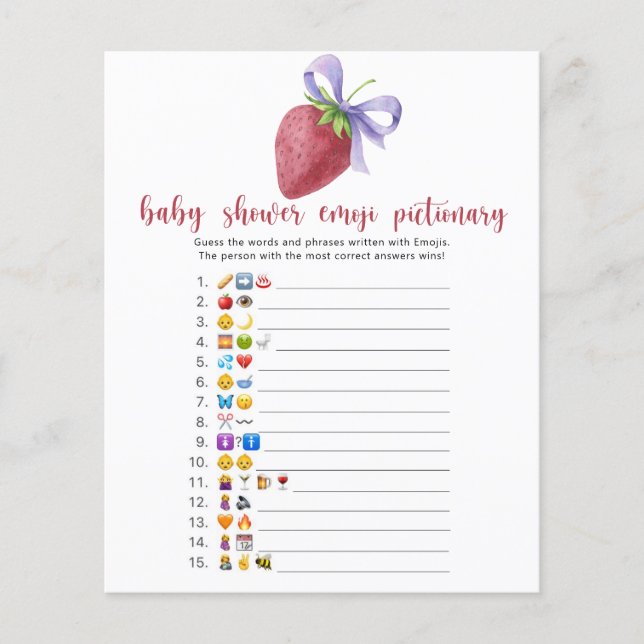 Strawberry - baby shower emoji pictionary game (Front)