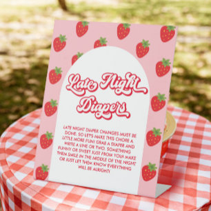 Strawberry Baby Shower Game Late Night Diapers Pedestal Sign