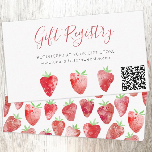 Strawberry Baby Shower Gift Registry QR Code Enclosure Card (Baby shower berry sweet watercolor strawberry gift registry QR code enclosure card)