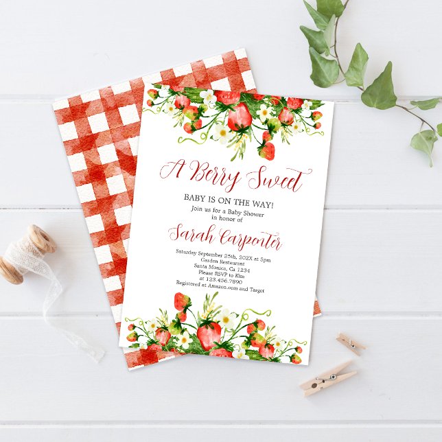 Strawberry Baby Shower Girl Invitation (Creator Uploaded)