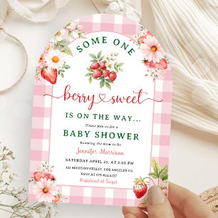 Strawberry Baby Shower Girl Pink Berry Arched Invitation