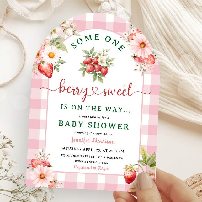 Strawberry Baby Shower Girl Pink Berry Arched Invitation (Creator Uploaded)