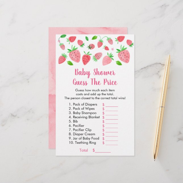 Strawberry Baby Shower Guess The Price Game (Front/Back In Situ)