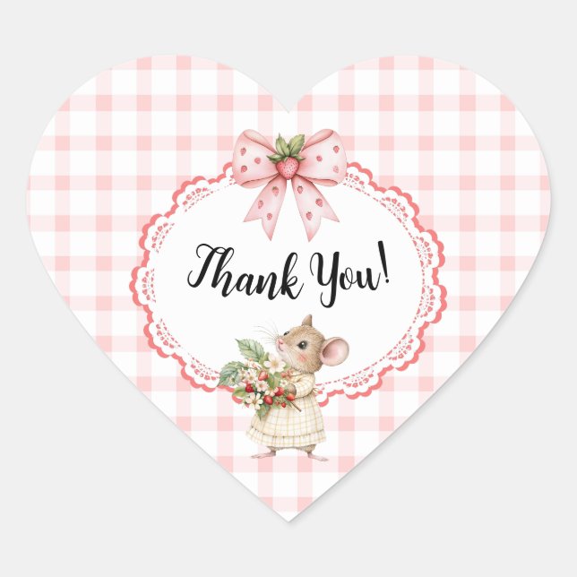 Strawberry Baby Shower-Heart Thank You Sticker (Front)