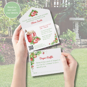 Strawberry Baby Shower Invitation All in One QR