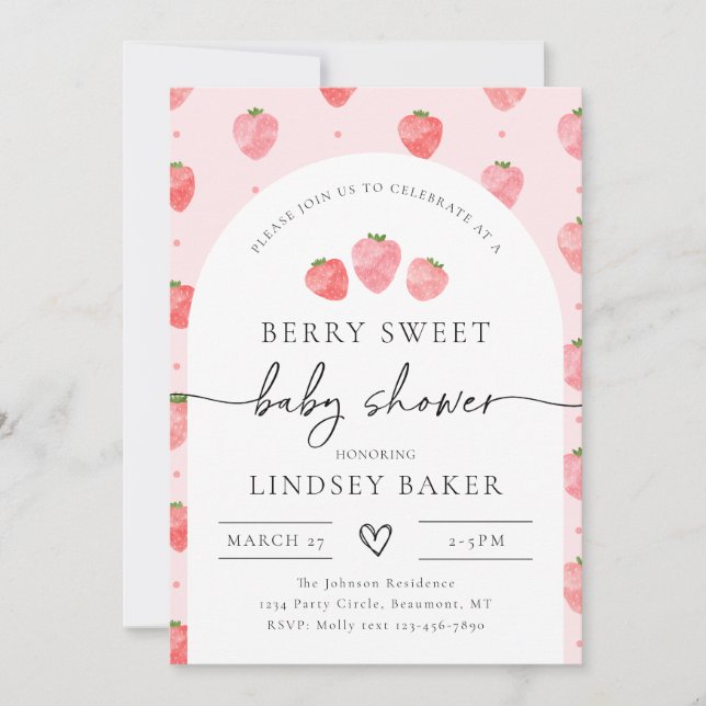 Strawberry Baby Shower Invitation | Berry Baby (Front)