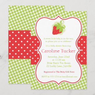 Strawberry Baby Shower Invitation in Red and Green