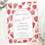 Strawberry Baby Shower Invitation Postcard<br><div class="desc">Cute and modern watercolor strawberry berry sweet baby shower invitation. Back features matching text and more strawberries for an extra helping of cuteness. Customise the text to suit your celebration. Original art by Nic Squirrell</div>