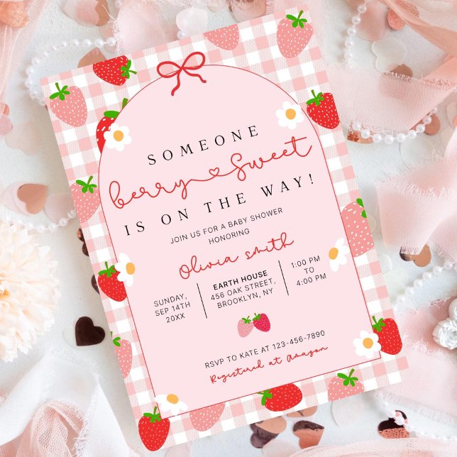 Strawberry Baby Shower Invitation Template, Editab (Creator Uploaded)