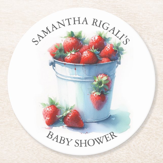 Strawberry Baby Shower Keepsake  Round Paper Coaster (Front)