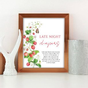 Strawberry Baby Shower Late Night Diapers Poster