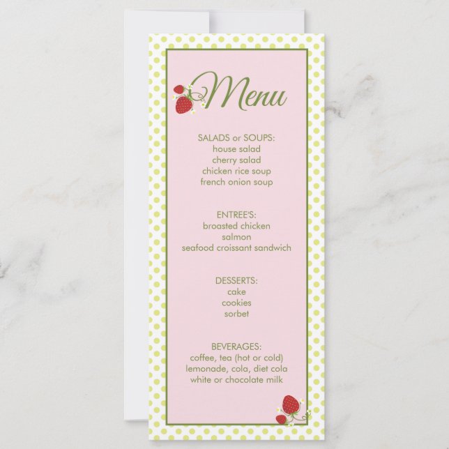 Strawberry Baby Shower Menu Invitation (Front)