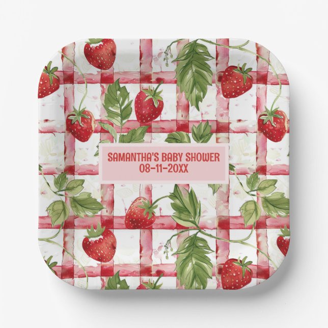 Strawberry baby shower paper plate (Front)