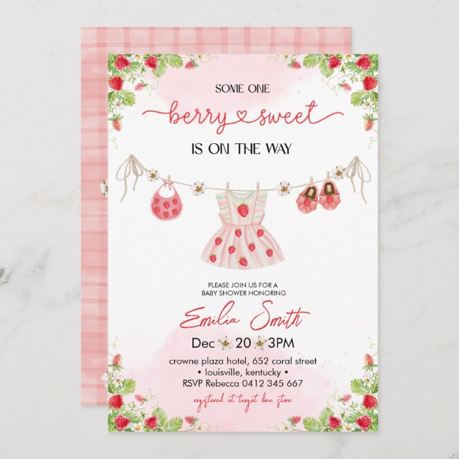 Strawberry Baby shower Party Invitation (Front/Back)