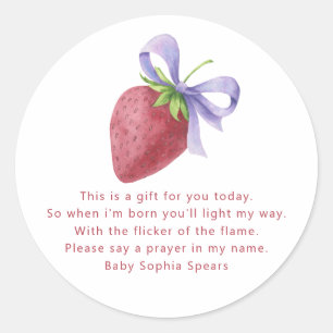 Strawberry baby shower - Prayer candle label