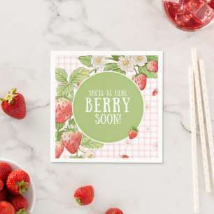 Strawberry Baby Shower "She'll Be Here Berry Soon" Napkin