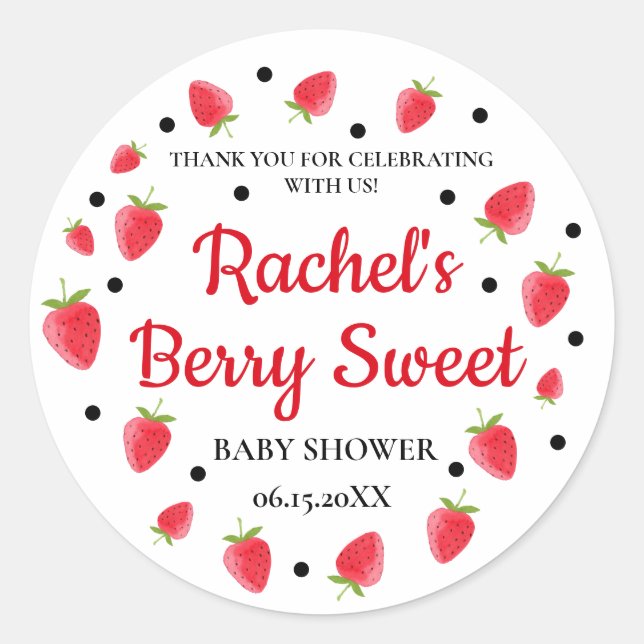 Strawberry Baby Shower Stickers, Strawberry Theme  Classic Round Sticker (Front)