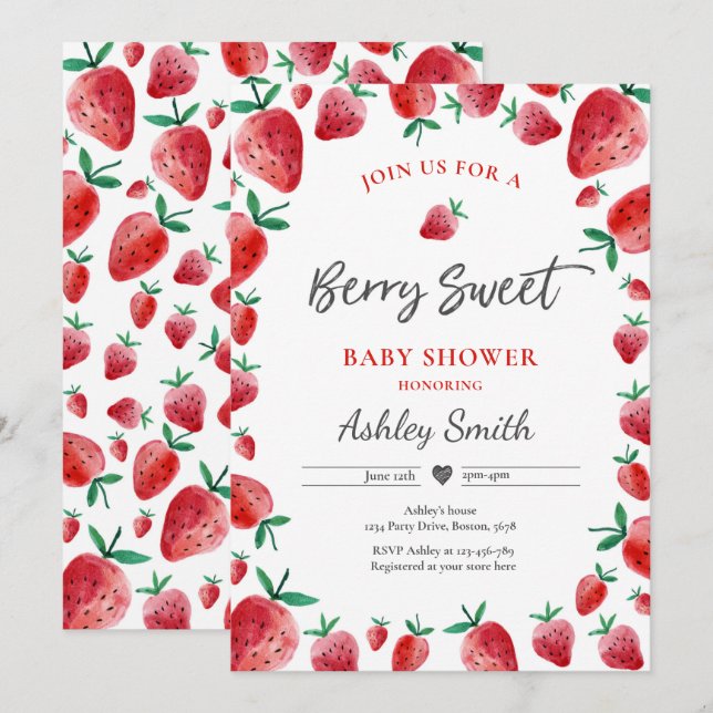 Strawberry Baby Shower Summer Berry Sweet Baby Invitation (Front/Back)