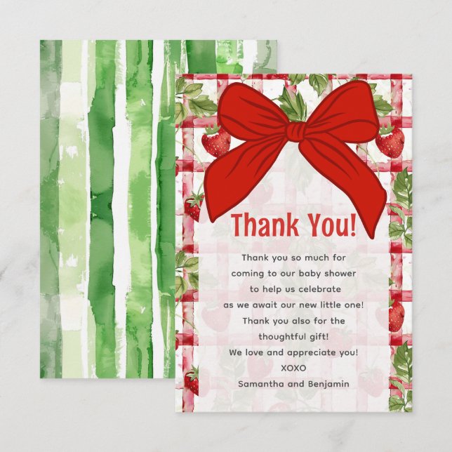 Strawberry baby shower thank you card (Front/Back)