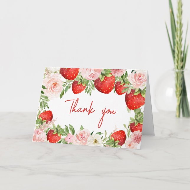 Strawberry Baby Shower  Thank You Card (Front)