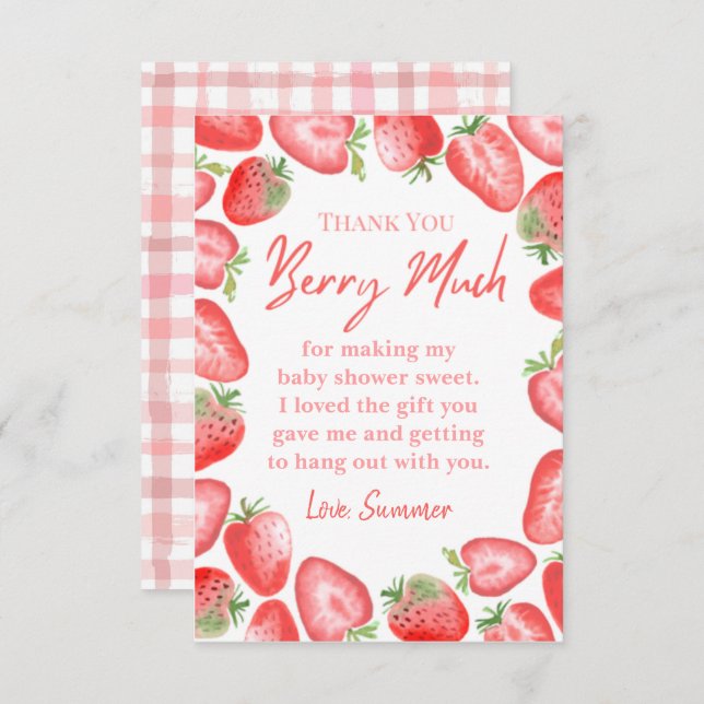 Strawberry Baby Shower Thank You Card (Front/Back)