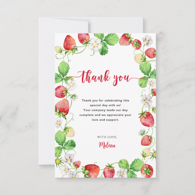 Strawberry Baby Shower Thank You Card (Front)