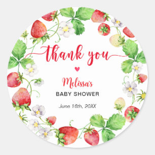 Strawberry Baby Shower Thank You Classic Round Sticker