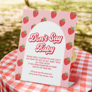 Strawberry Baby Shower theme Don't Say Baby Game Pedestal Sign