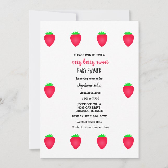 Strawberry Baby Shower Very Berry Sweet Baby Girl Invitation (Front)