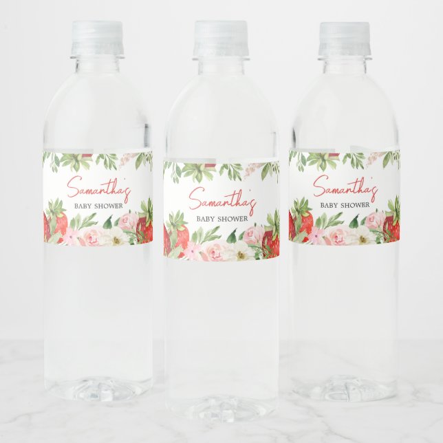 Strawberry Baby Shower  Water Bottle Label (Bottles)