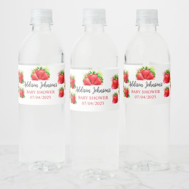  Strawberry Baby Shower Water Bottle Label (Bottles)