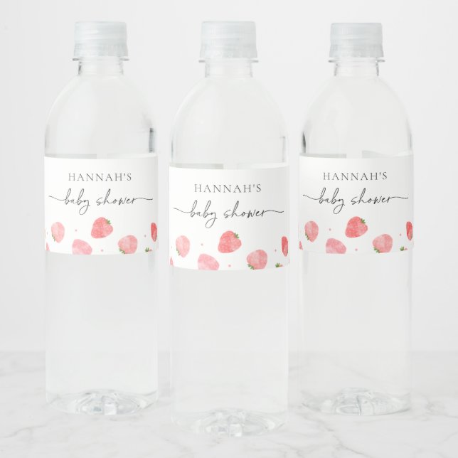 Strawberry Baby Shower Water Bottle Labels (Bottles)