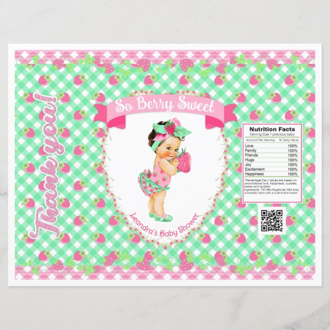 Strawberry Baby Theme Pink & Mint Gingham Chip Bag (Front)
