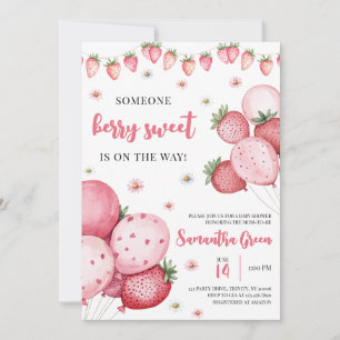 Strawberry Balloon Baby Shower Invitation