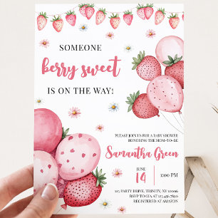 Strawberry Balloon Baby Shower Invitation