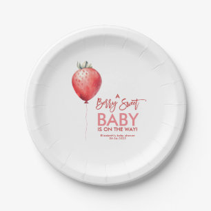 Strawberry Balloon Red and Pink Baby Shower Paper Plate