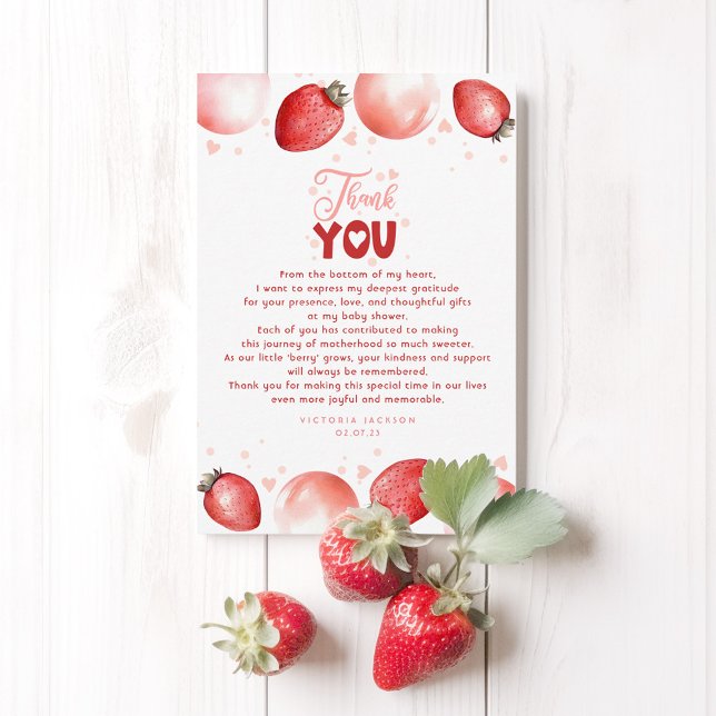 Strawberry Balloons Baby Shower Small Thank You Card (Creator Uploaded)