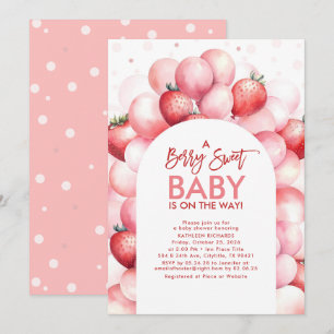 Strawberry Balloons Berry Sweet Baby Shower Invitation