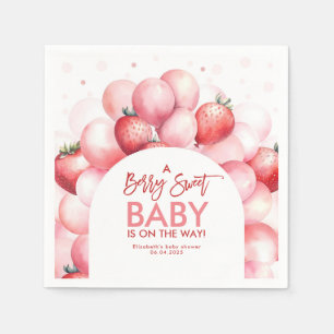Strawberry Balloons Red and Pink Baby Shower Napkin
