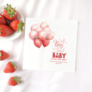 Strawberry Balloons Red and Pink Baby Shower Napkin