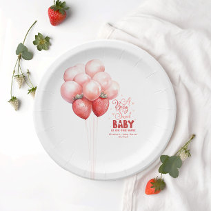 Strawberry Balloons Red and Pink Baby Shower Paper Plate