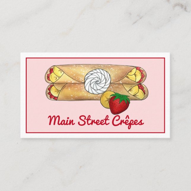 Strawberry Banana Crêpe Pancake French Food Crepes Business Card (Front)