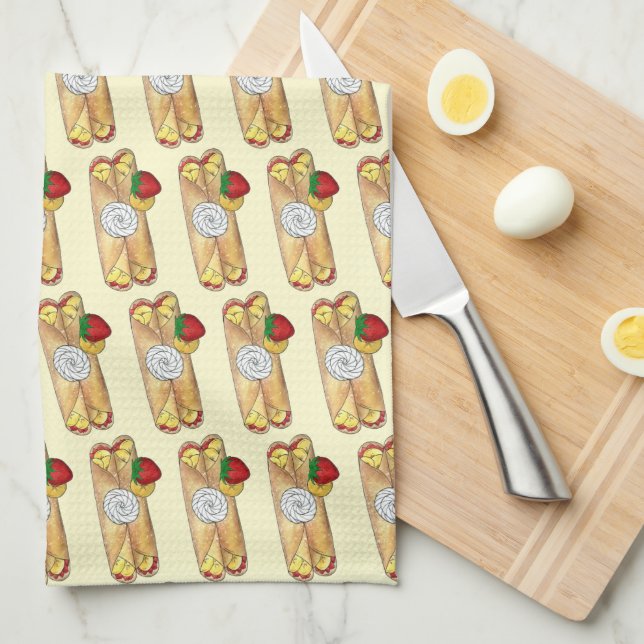 Strawberry Banana Crêpe Pancake French Food Crepes Tea Towel (Quarter Fold)