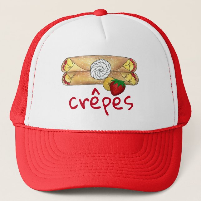 Strawberry Banana Crêpe Pancake French Food Crepes Trucker Hat (Front)
