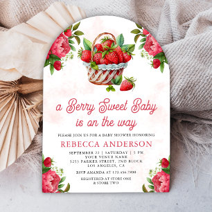 Strawberry Basket Berry Sweet Arch Baby Shower Invitation