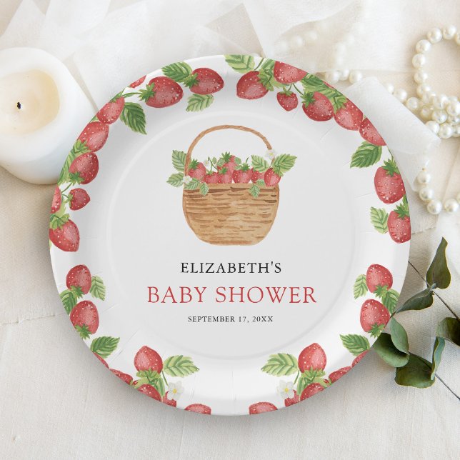 Strawberry Basket Berry Sweet Baby Shower Paper Plate (Creator Uploaded)