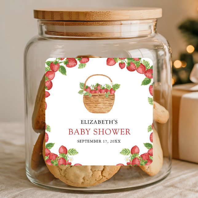 Strawberry Basket Berry Sweet Baby Shower Square Sticker (Creator Uploaded)