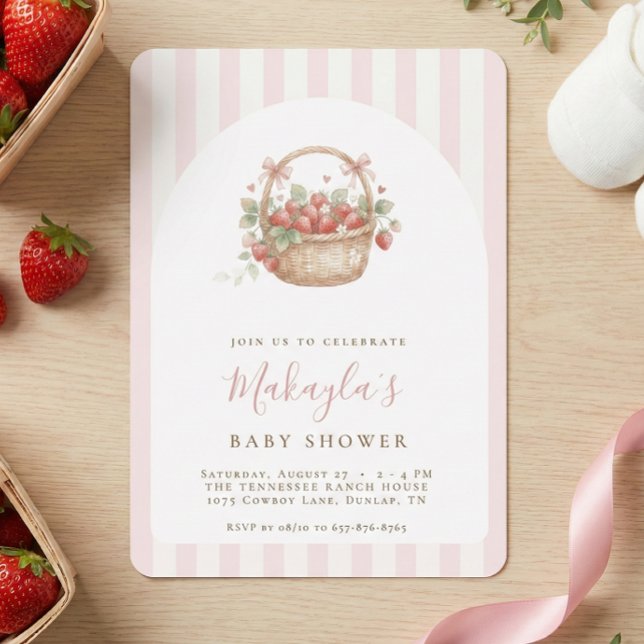 Strawberry Basket Coquette Pink Arch Baby shower Invitation (Creator Uploaded)