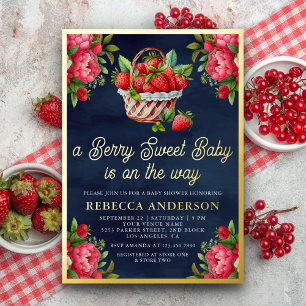 Strawberry Basket Sweet Baby Shower Navy Blue Gold